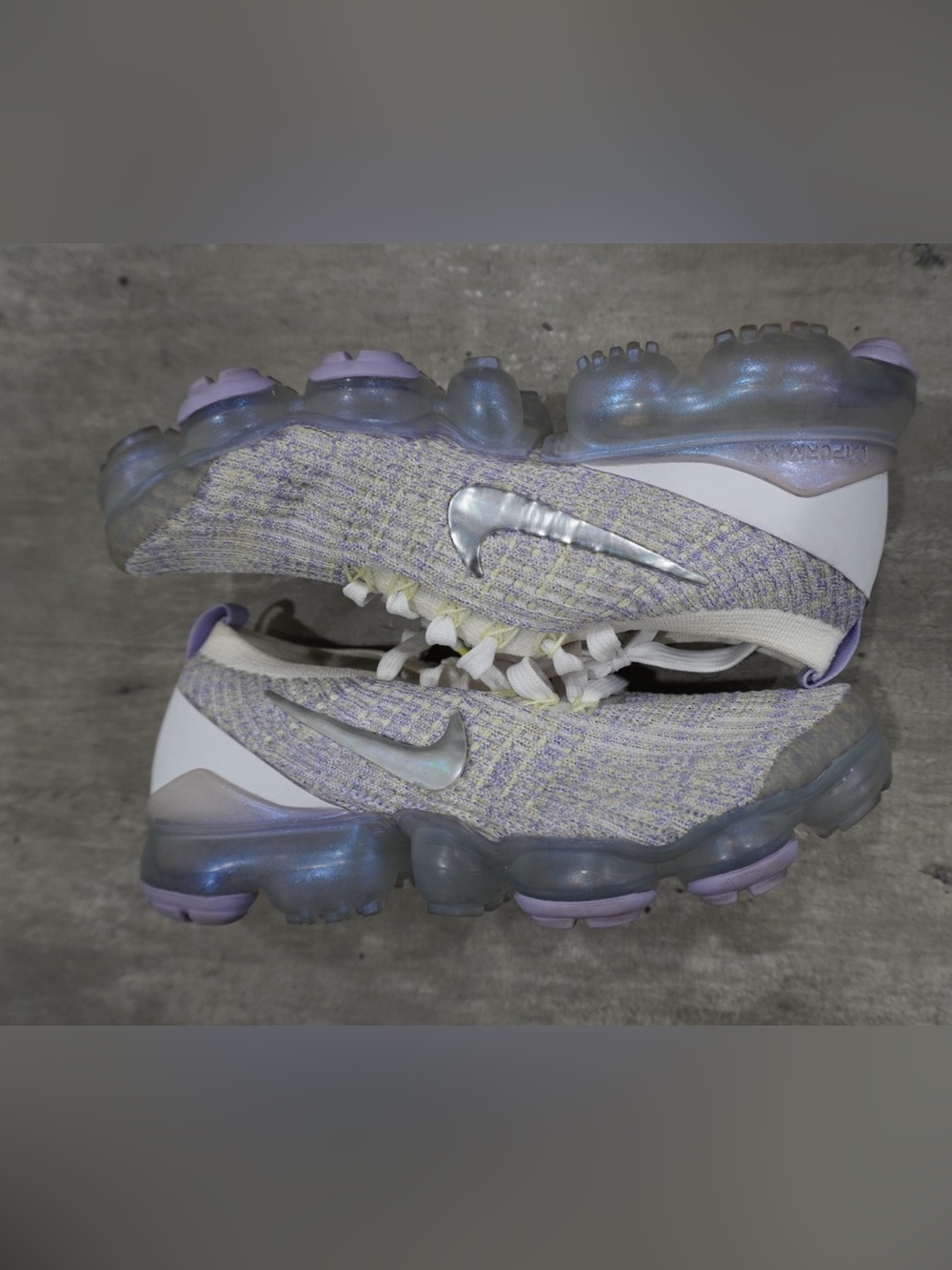 Nike VaporMax Flyknit Sneakers in Lavender with Iridescent Silver Swoosh